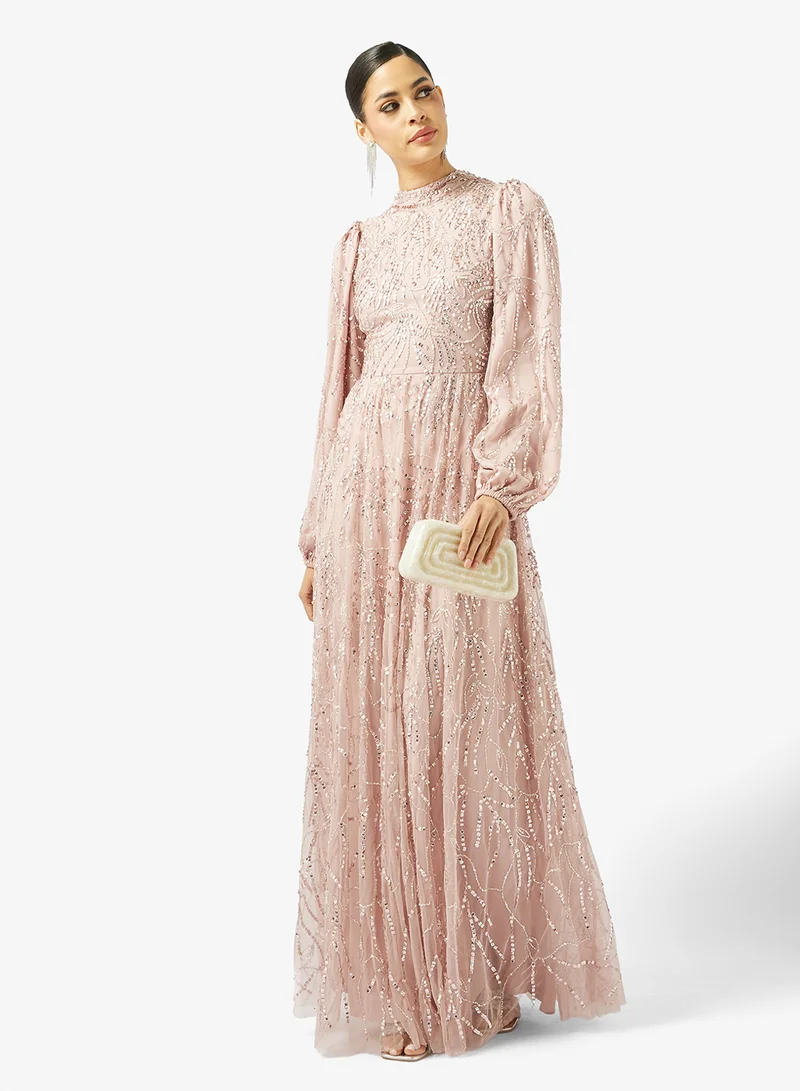 MARYISA  Embellished Balloon Sleeve Maxi Dress for Women | Best Price UAE